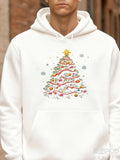 Men's Hoodie Colorful Ornament Garland With Snowflakes Surrounding Festive Holiday Tree