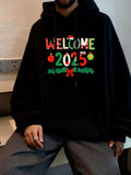 Men's Hoodie Welcome 2025 Festive Holiday Decorations With Colorful Ribbon Wreath Letters Hoodie