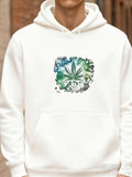 Men's Hoodie Abstract Green Leaves In Painted Artistic Splash Cannabis Leaf
