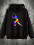 Men's Hoodie Vibrant Multicolor Paint Splash Athlete Playing Sport Cricket Player
