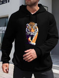 Men's Hoodie Vivid Orange Glow With Bold Artistic Brushstroke Tiger