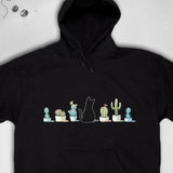 Men's Hoodie Playful Cactus Plants With Sitting Cat Among Potted Succulents