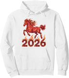 Men's Hoodie Fiery Red Horse Leaping Above Flames With Burning Numbers 2026 Horse