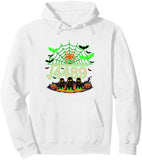 Men's Hoodie Halloween Pumpkins And Bats With Green Spiderweb Number