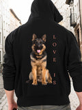 Men's Hoodie Love Is Realistic German Shepherd Sitting Among Urban Street