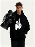 Men's Hoodie Minimalist White Graphic Hand Sign Gesture Hoodie