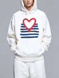 Men's Hoodie Red Heart With Blue Horizontal Painted Stripes Hoodie