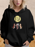 Women's Hoodie Dancing Cats Under A Smiling Yellow Full Moon Night Sky