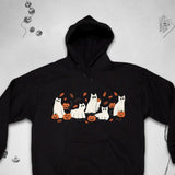Men's Hoodie Cartoon Pumpkins Among Playful Halloween Spirit Ghost Cat