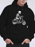 Men's Hoodie Vintage Skeleton Rider Cruising Through Night On Classic Scooter