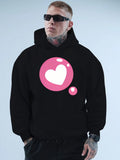 Men's Hoodie Pink Bubble With White Heart Floating On Black Hoodie