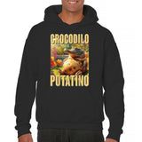 Men's Hoodie Crocodilo Potatino With Lush Green Leaves And Playful Sunlit Crocodile