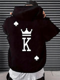 Men's Hoodie Classic Monochrome Crowned K Surrounded By Playing Card Spade Symbols