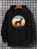 Men's Hoodie Retro Sunlit Horizon With Silhouette Standing In Golden Sunset Greyhound Dog