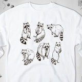 Men's Hoodie Playful Cartoon Poses On A Soft White Surface Raccoon