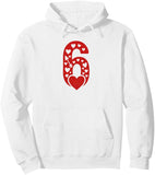 Men's Hoodie Bold Red Hearts Pattern On Central Number Six