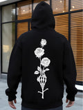 Men's Hoodie Elegant Skeleton Hand Holding Three Blooming Detailed Roses