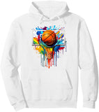 Men's Hoodie Vivid Paint Splash With Bouncing Basketball Over Dripping Colors Basketball