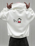 Men's Hoodie Minimal Charging Symbol With Red Low Battery Percentage Icon