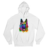 Men's Hoodie Vivid Neon Brush Strokes With Playful Details Surrounding Dog