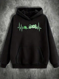Men's Hoodie Heartbeat Line With Vibrant Motorbike And Racing Helmet Motif Hoodie