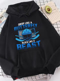 Men's Hoodie Drop Like A Butterfly Block Like A Beast Blue Hockey Helmet With Sticks And Net