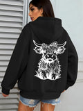 Women's Hoodie Bold Line Drawing With Playful Expression Fluffy Highland Cow