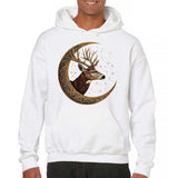 Men's Hoodie Glowing Crescent Moon With Gold Antler Surreal Forest Deer