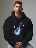 Men's Hoodie Pixel Art Blue Guitar With Yellow Stars Artistic Guitar