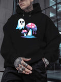 Men's Hoodie Pastel Dripping Mushrooms With Floating Ghost Among Night Shadows