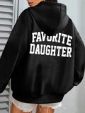 Women's Hoodie Favorite Daughter Bold Letters On Casual Black Hoodie