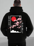 Men's Hoodie Radiant Red Moon With Blossoming Cherry Branches At Night
