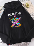 Men's Hoodie Bring It On Vibrant Colorful Action With Hockey Player