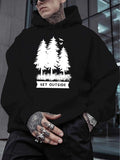 Men's Hoodie Get Outside Majestic Pine Trees With Grass Under Crescent Moon
