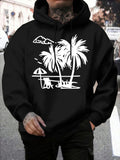 Men's Hoodie Relaxed Evening Beach With Lounge Umbrella And Overlapping Palm Trees