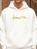 Men's Hoodie Heartbeat Line With Love Shape And Yellow Train Graphic