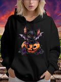 Women's Hoodie Whimsical Halloween Night With Adorable Bat And Glowing Pumpkin