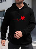 Men's Hoodie Pulsing Red Line With Heartbeat Motif On Black Hoodie Heart