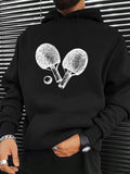 Men's Hoodie Vintage Style Sketch Racket And Ball Sports Equipment