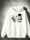 Men's Hoodie Abstract Artistic Brushwork With Tree And Figures Under Sunlight Hoodie