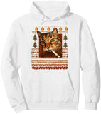 Men's Hoodie Cozy Fireside Winter Pattern With Pine Trees And Smoking Cat