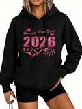 Women's Hoodie Happy New Year Glittering Fireworks Bursting Across Joyful Night Sky 2026