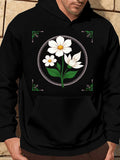 Men's Hoodie Floral Circle Surrounded By Elegant Leaves With White Petals Flower