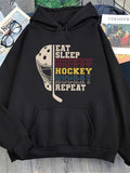 Men's Hoodie Eat Sleep Colorful Retro Style Hockey Helmet Hockey Repeat