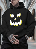 Men's Hoodie Spooky Glowing Eyes And Jagged Smile Halloween Pumpkin Face