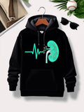 Men's Hoodie Heartbeat Line With Glowing Blue Kidney Surrounded By Floral Sprinkles Kidney