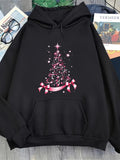 Men's Hoodie Sparkling Pink Ribbon Bow With Glittering Stars Christmas Tree