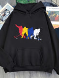 Men's Hoodie Colorful Silhouettes Playing Hockey On Black Hoodie