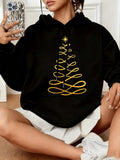 Women's Hoodie Golden Ribbon Lines Forming Christmas Tree