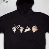 Men's Hoodie Playful Rabbits With Flowers Leaping With Carrots Under Soft Spring Light Bunny